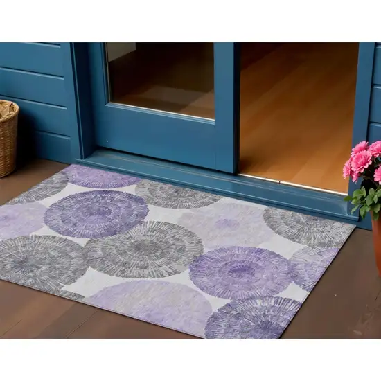 Plum Ivory And Khaki Abstract Washable Indoor Outdoor Area Rug Photo 1