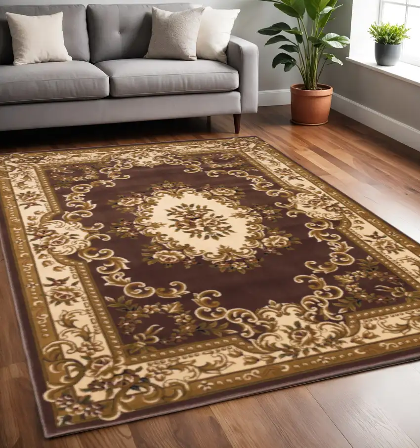 Plum And Ivory Floral Medallion Area Rug Photo 1