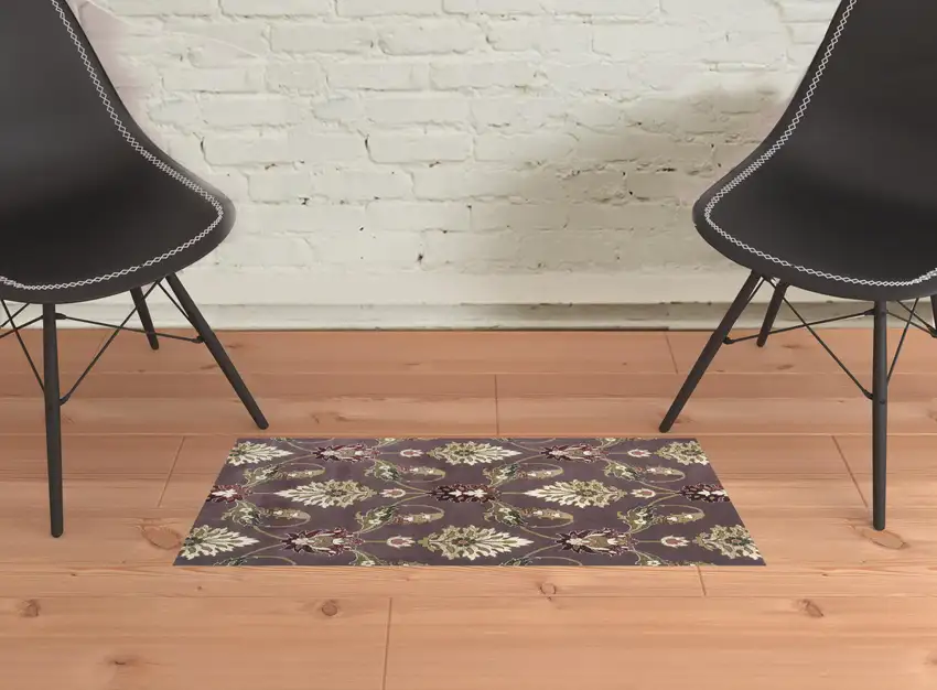 2'X3' Plum Machine Woven Floral Traditional Indoor Accent Rug Photo 2