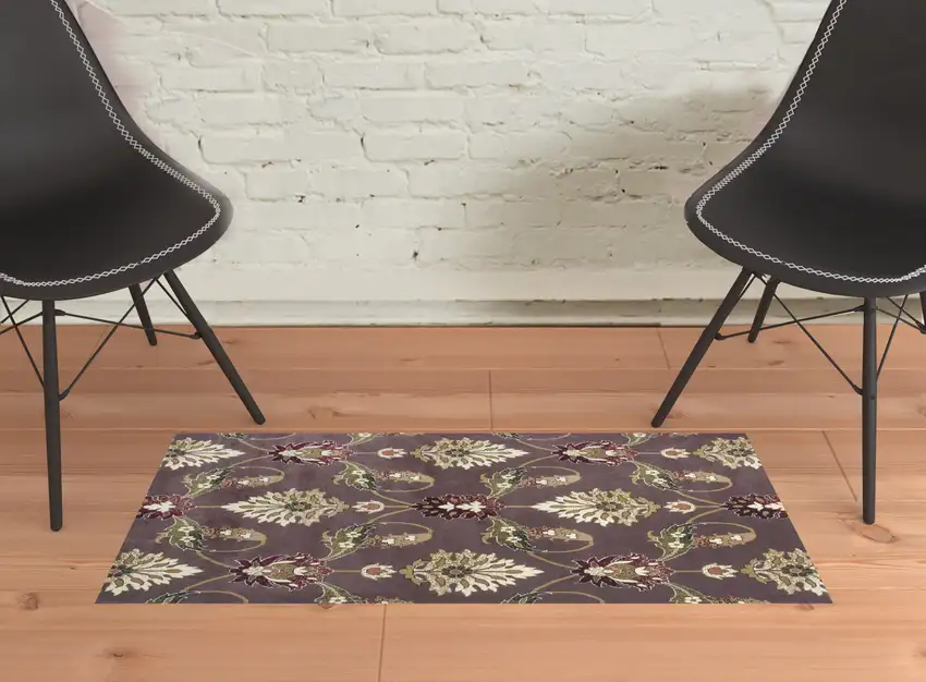 2'X3' Plum Machine Woven Floral Traditional Indoor Accent Rug Photo 2