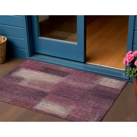 Plum Mauve And Beige Abstract Washable Indoor Outdoor Area Rug Photo 1