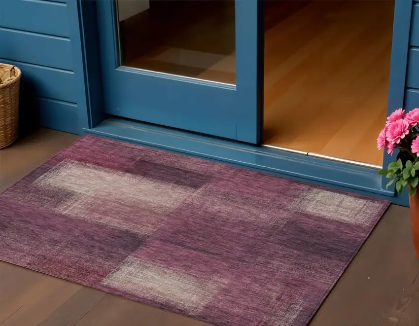 Plum Mauve And Beige Abstract Washable Indoor Outdoor Area Rug Photo 1