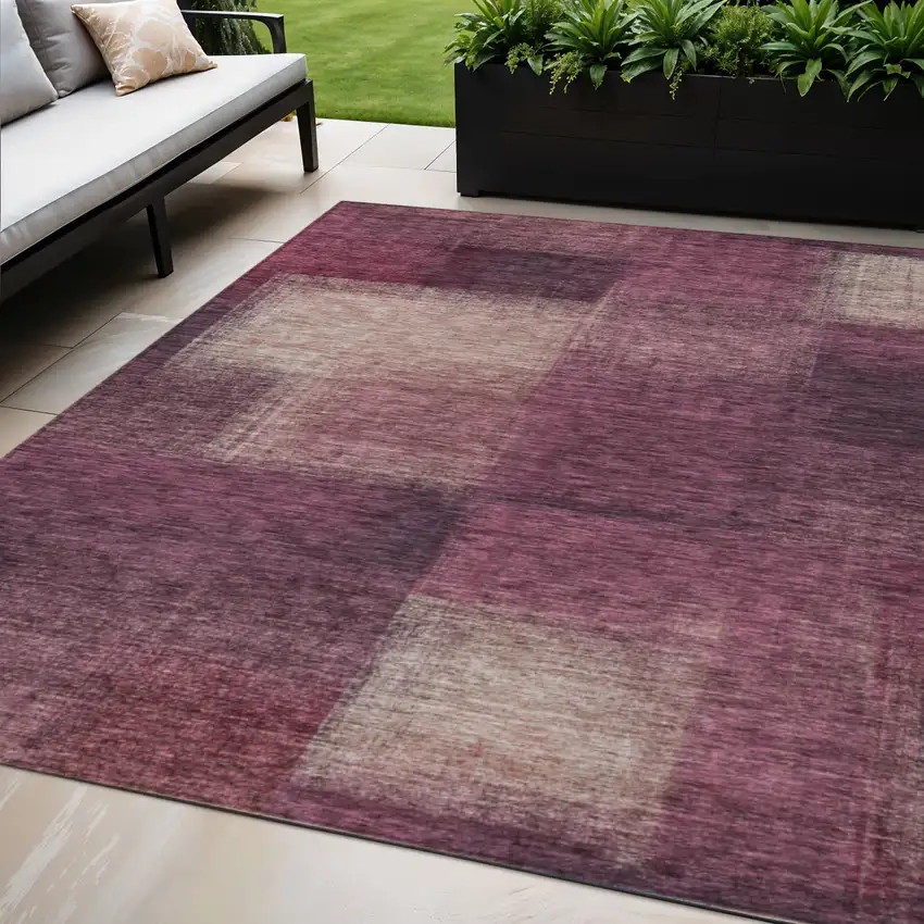 Plum Mauve And Beige Abstract Washable Indoor Outdoor Area Rug Photo 1