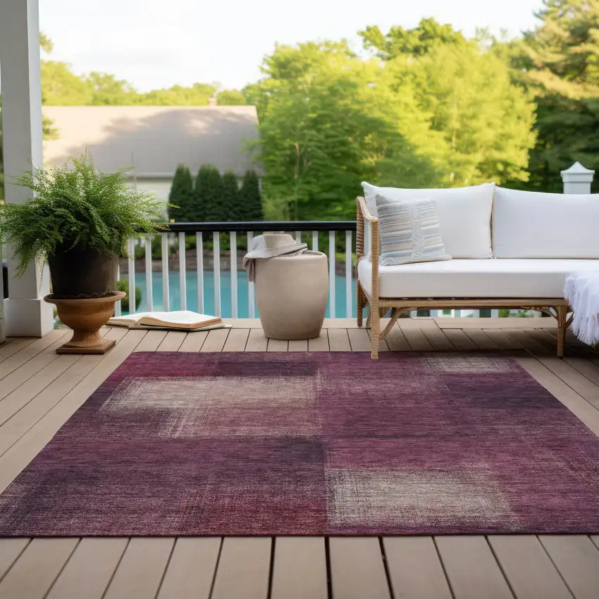 Plum Mauve And Beige Abstract Washable Indoor Outdoor Area Rug Photo 9
