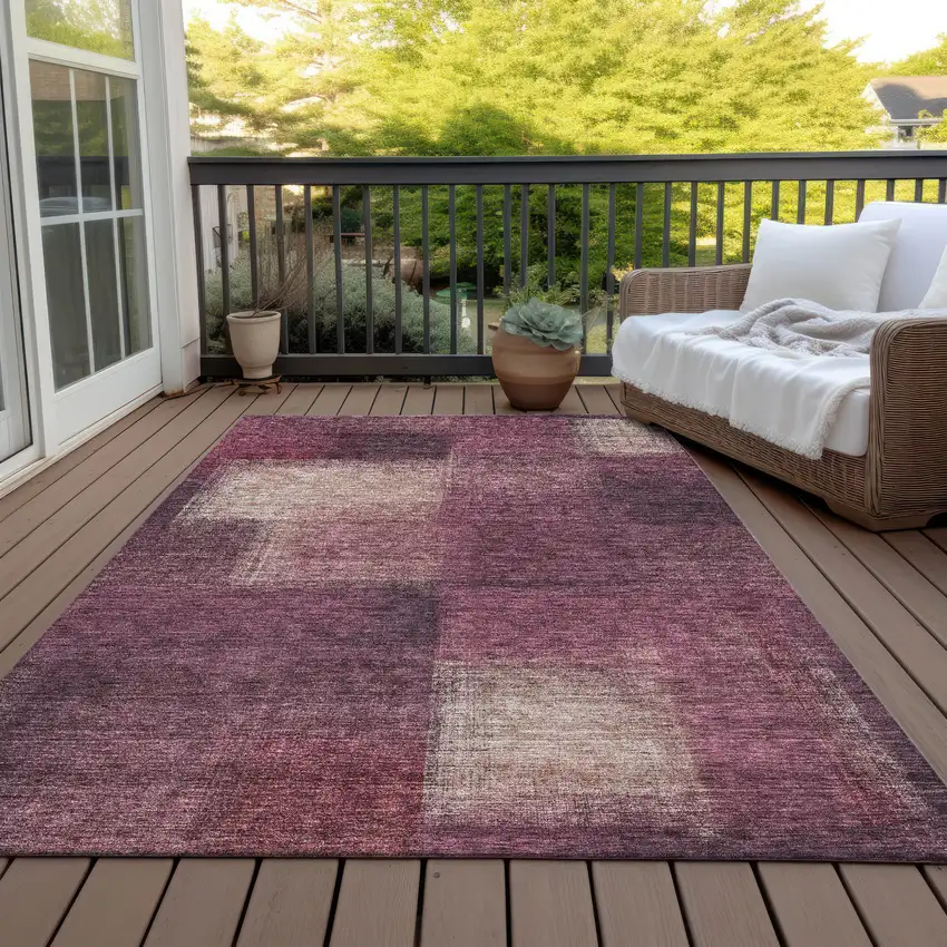 Plum Mauve And Beige Abstract Washable Indoor Outdoor Area Rug Photo 6