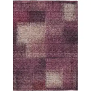 Photo of Plum Mauve And Beige Abstract Washable Indoor Outdoor Area Rug