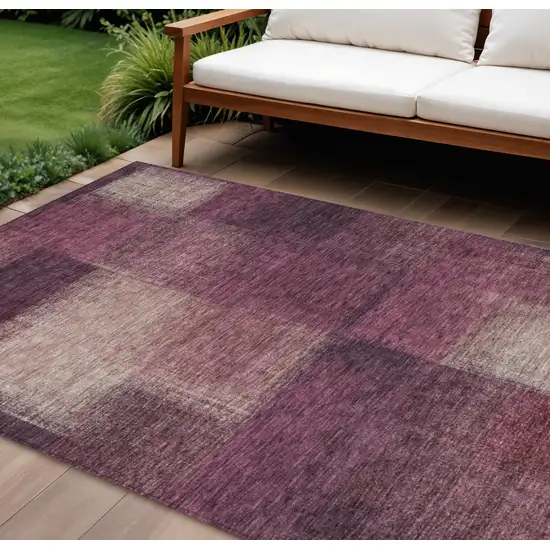 Plum Mauve And Beige Abstract Washable Indoor Outdoor Area Rug Photo 1