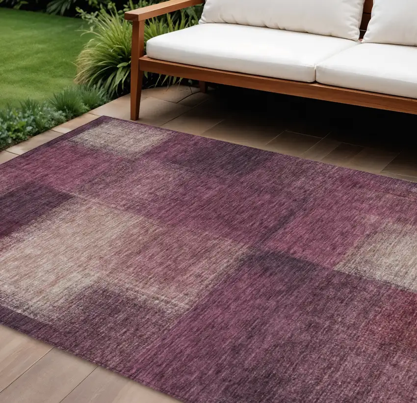 Plum Mauve And Beige Abstract Washable Indoor Outdoor Area Rug Photo 1
