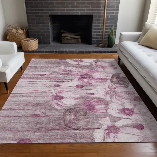 Plum Mauve And Pink Floral Washable Indoor Outdoor Area Rug Photo 8