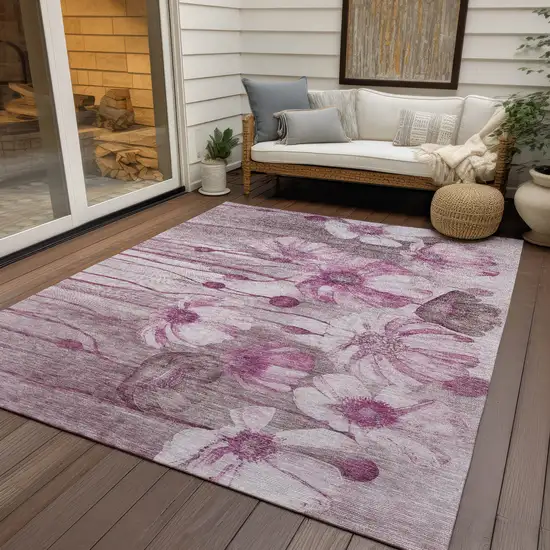 Plum Mauve And Pink Floral Washable Indoor Outdoor Area Rug Photo 7