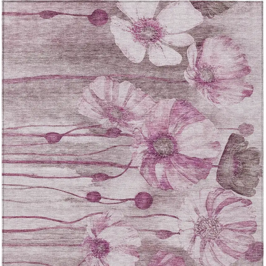 Plum Mauve And Pink Floral Washable Indoor Outdoor Area Rug Photo 6