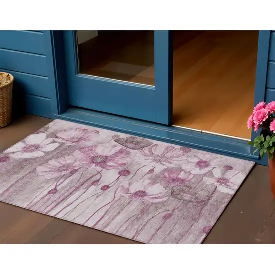 Plum Mauve And Pink Floral Washable Indoor Outdoor Area Rug Photo 1