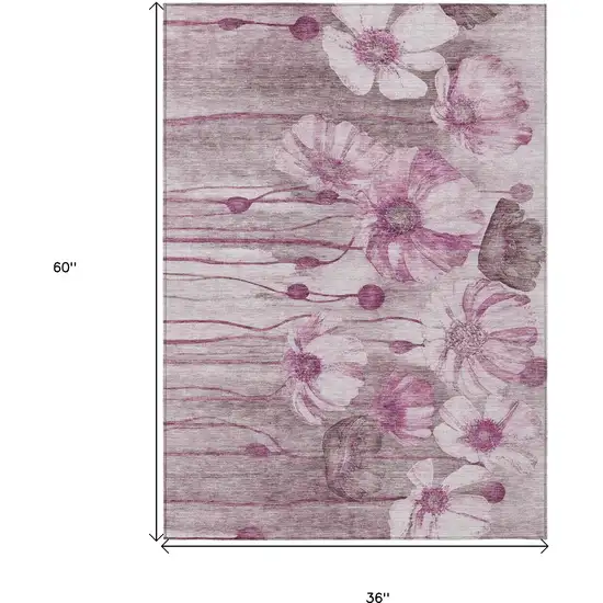 Plum Mauve And Pink Floral Washable Indoor Outdoor Area Rug Photo 3