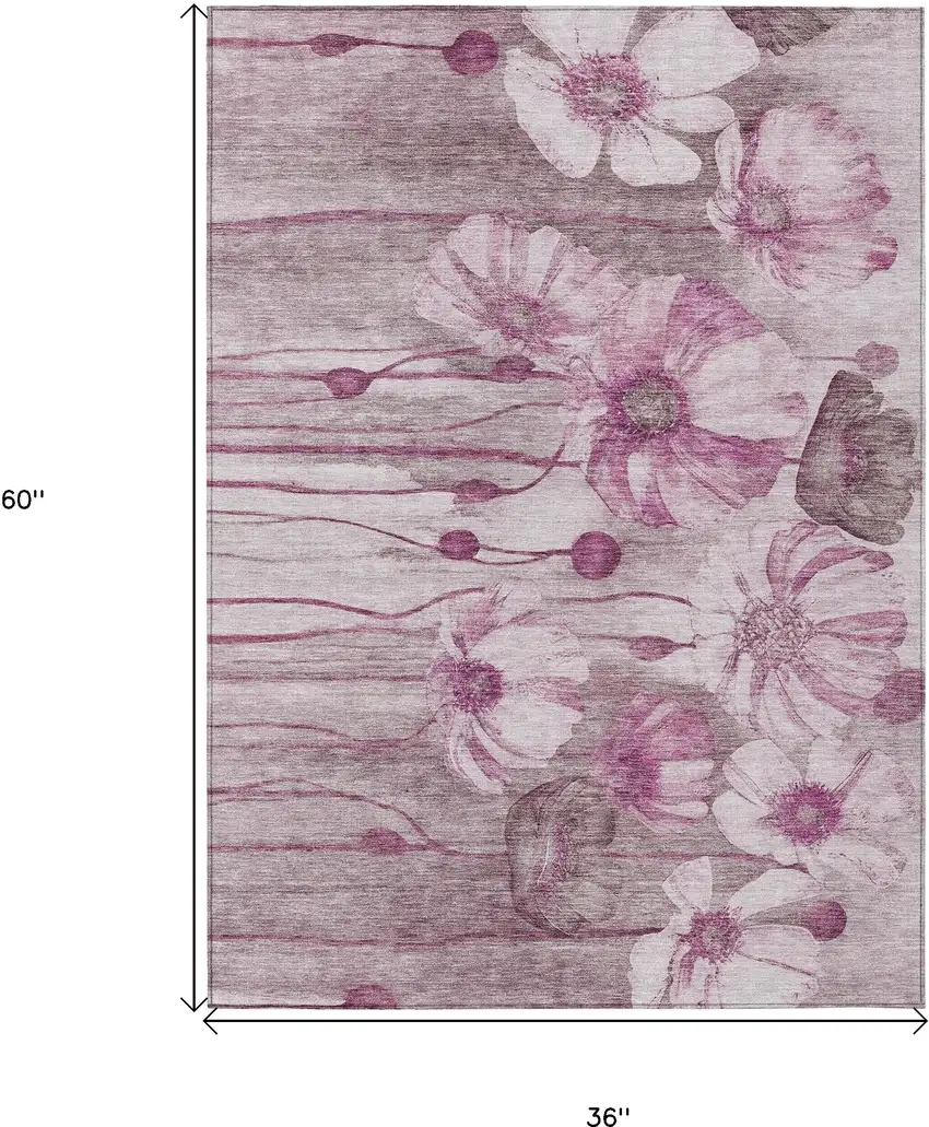 Plum Mauve And Pink Floral Washable Indoor Outdoor Area Rug Photo 3