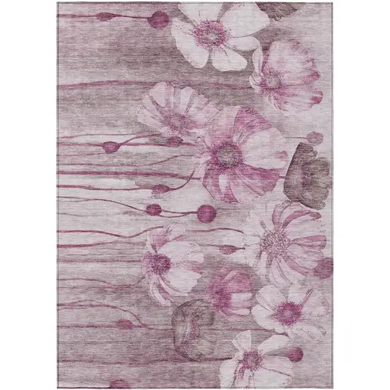 Plum Mauve And Pink Floral Washable Indoor Outdoor Area Rug Photo 1
