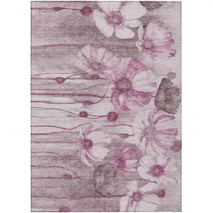 Photo of Plum Mauve And Pink Floral Washable Indoor Outdoor Area Rug