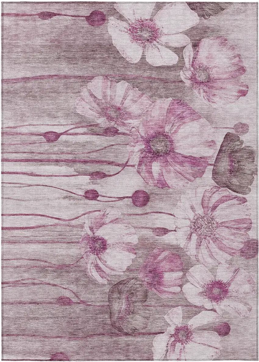 Plum Mauve And Pink Floral Washable Indoor Outdoor Area Rug Photo 1