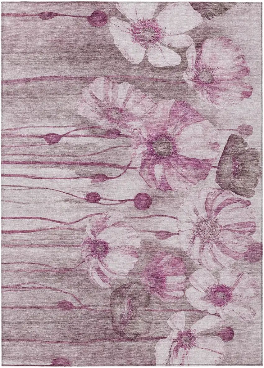 Plum Mauve And Pink Floral Washable Indoor Outdoor Area Rug Photo 2