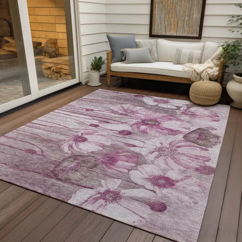 Plum Mauve And Pink Floral Washable Indoor Outdoor Area Rug Photo 7
