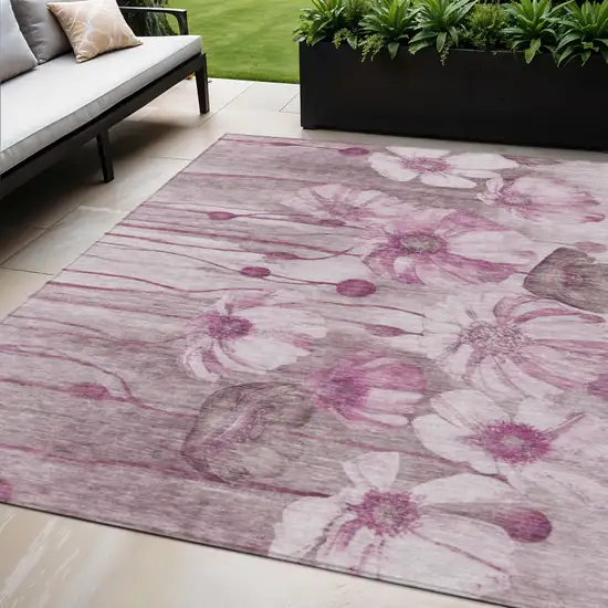 Plum Mauve And Pink Floral Washable Indoor Outdoor Area Rug Photo 1