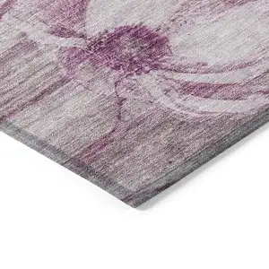 Photo of Plum Mauve And Pink Floral Washable Indoor Outdoor Area Rug