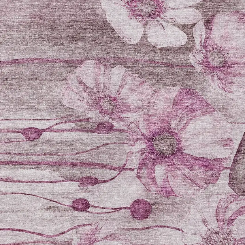 Plum Mauve And Pink Floral Washable Indoor Outdoor Area Rug Photo 5