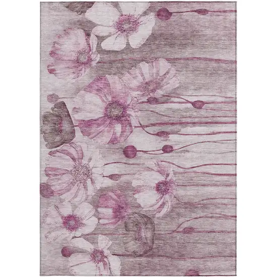 Plum Mauve And Pink Floral Washable Indoor Outdoor Area Rug Photo 6