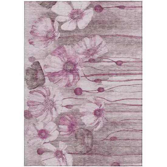 Plum Mauve And Pink Floral Washable Indoor Outdoor Area Rug Photo 6