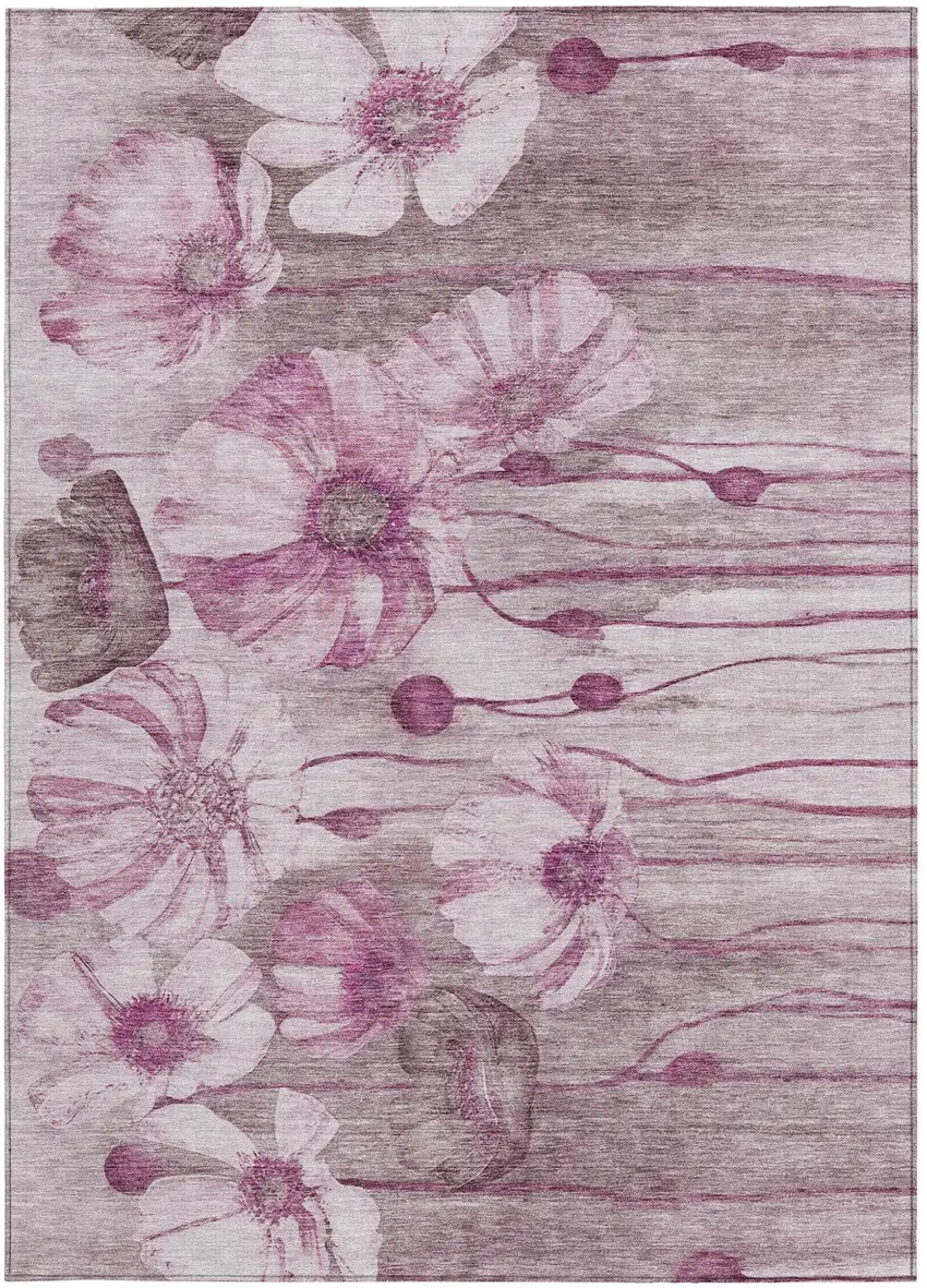 Plum Mauve And Pink Floral Washable Indoor Outdoor Area Rug Photo 6