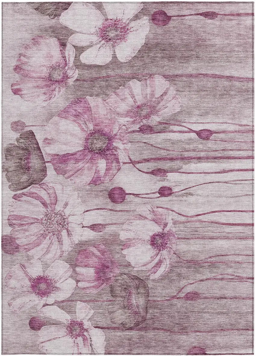 Plum Mauve And Pink Floral Washable Indoor Outdoor Area Rug Photo 6