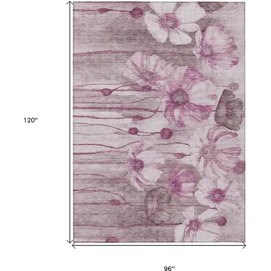 Plum Mauve And Pink Floral Washable Indoor Outdoor Area Rug Photo 3