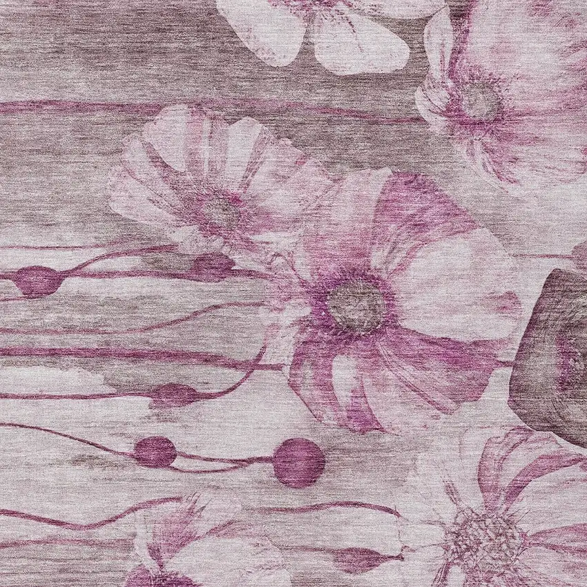 Plum Mauve And Pink Floral Washable Indoor Outdoor Area Rug Photo 5
