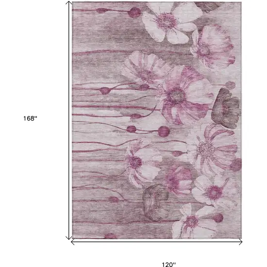 Plum Mauve And Pink Floral Washable Indoor Outdoor Area Rug Photo 3
