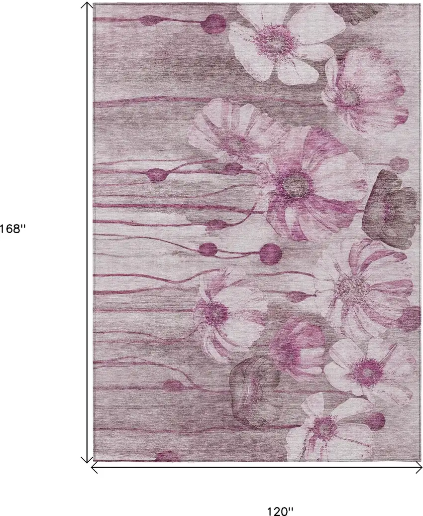 Plum Mauve And Pink Floral Washable Indoor Outdoor Area Rug Photo 3