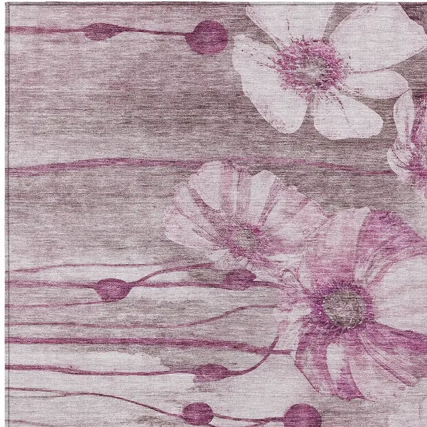 Plum Mauve And Pink Floral Washable Indoor Outdoor Area Rug Photo 5