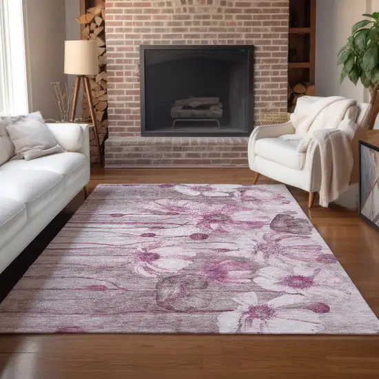 Plum Mauve And Pink Floral Washable Indoor Outdoor Area Rug Photo 9