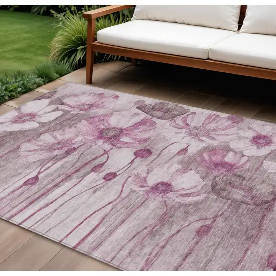 Plum Mauve And Pink Floral Washable Indoor Outdoor Area Rug Photo 1