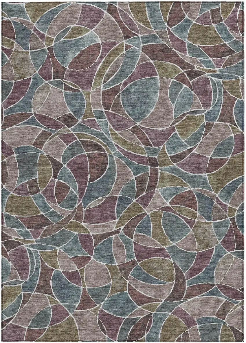 Plum Olive Green And Denim Blue Geometric Washable Indoor Outdoor Area Rug Photo 3