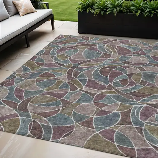 Plum Olive Green And Denim Blue Geometric Washable Indoor Outdoor Area Rug Photo 2