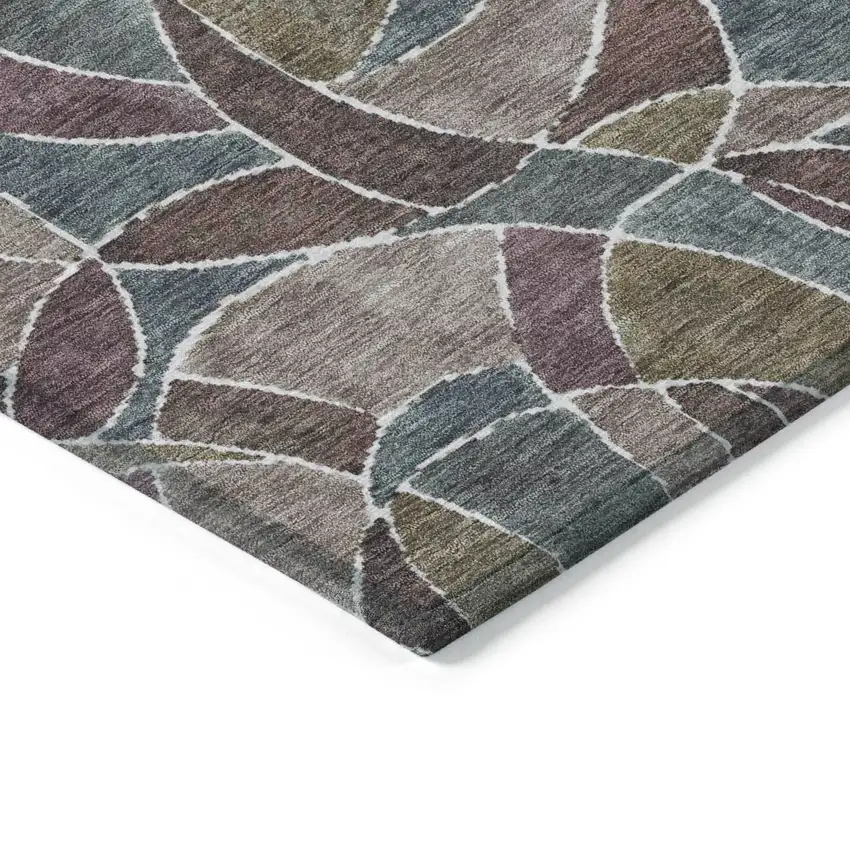 Plum Olive Green And Denim Blue Geometric Washable Indoor Outdoor Area Rug Photo 4
