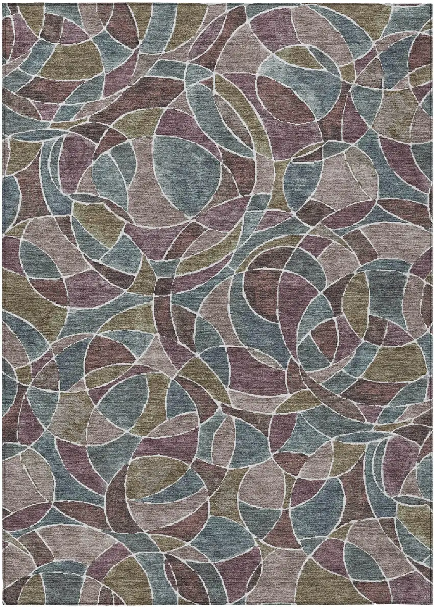 Plum Olive Green And Denim Blue Geometric Washable Indoor Outdoor Area Rug Photo 1