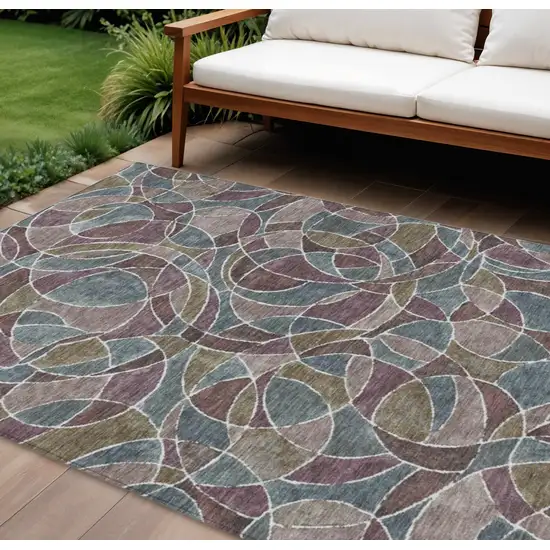 Plum Olive Green And Denim Blue Geometric Washable Indoor Outdoor Area Rug Photo 2