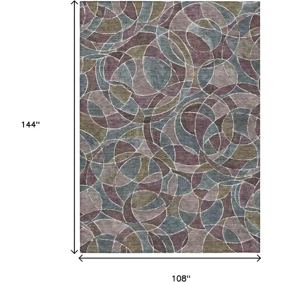 Plum Olive Green And Denim Blue Geometric Washable Indoor Outdoor Area Rug Photo 8