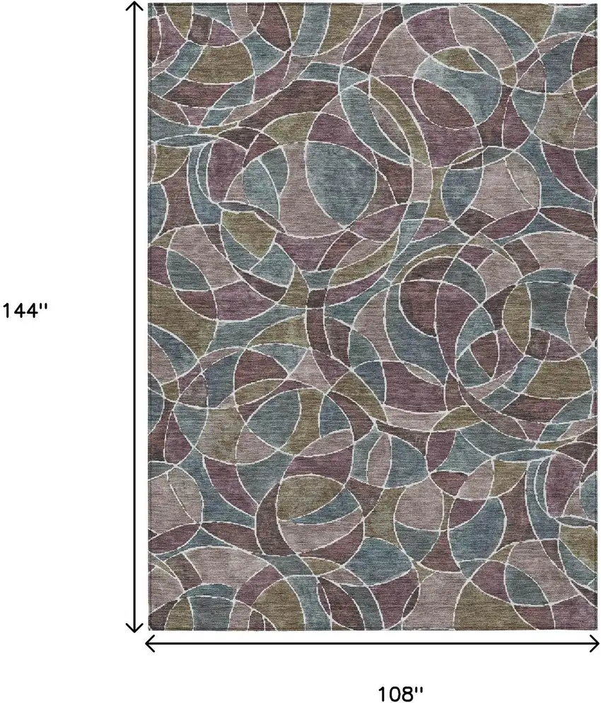 Plum Olive Green And Denim Blue Geometric Washable Indoor Outdoor Area Rug Photo 8