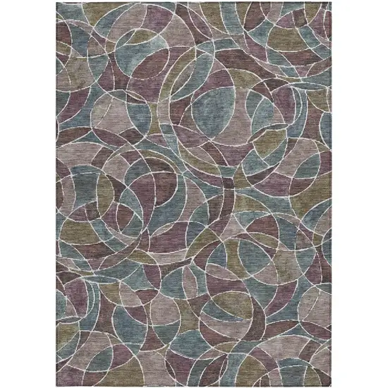 Plum Olive Green And Denim Blue Geometric Washable Indoor Outdoor Area Rug Photo 3