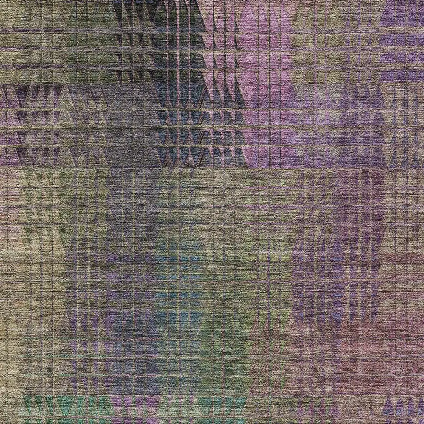 Plum Olive Green And Lavender Abstract Washable Indoor Outdoor Area Rug Photo 6