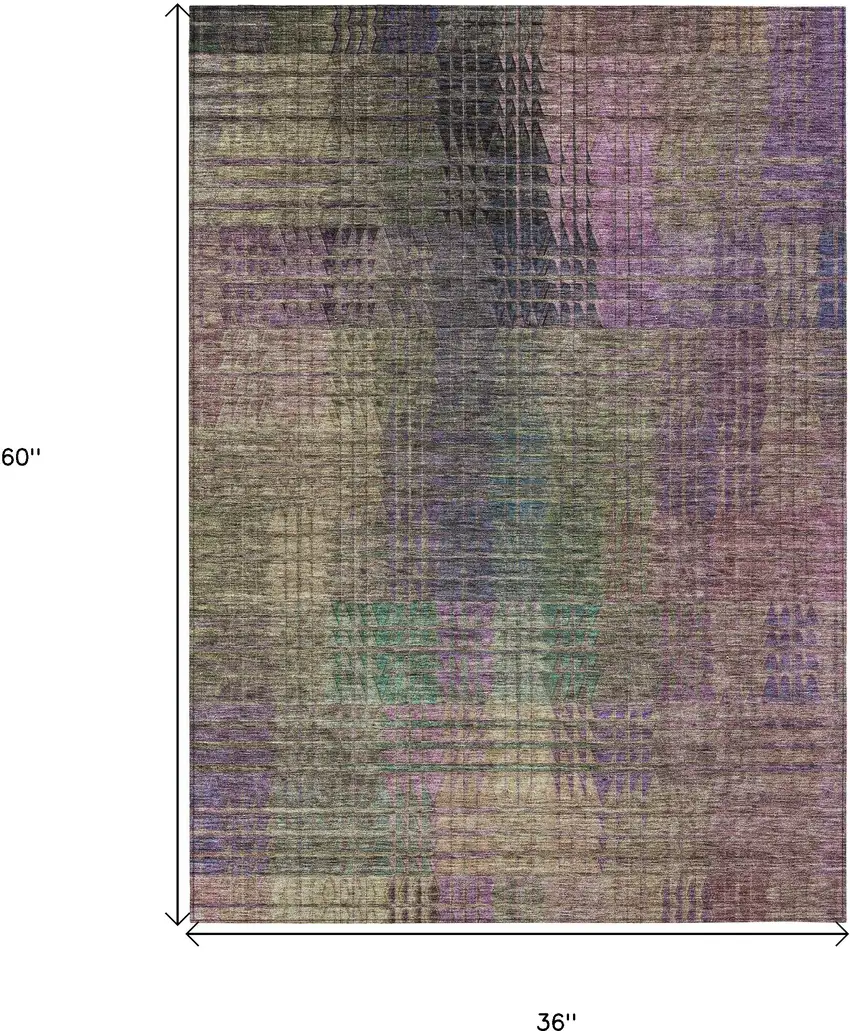 Plum Olive Green And Lavender Abstract Washable Indoor Outdoor Area Rug Photo 3