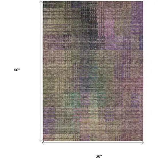 Plum Olive Green And Lavender Abstract Washable Indoor Outdoor Area Rug Photo 3