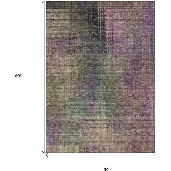 Plum Olive Green And Lavender Abstract Washable Indoor Outdoor Area Rug Photo 3