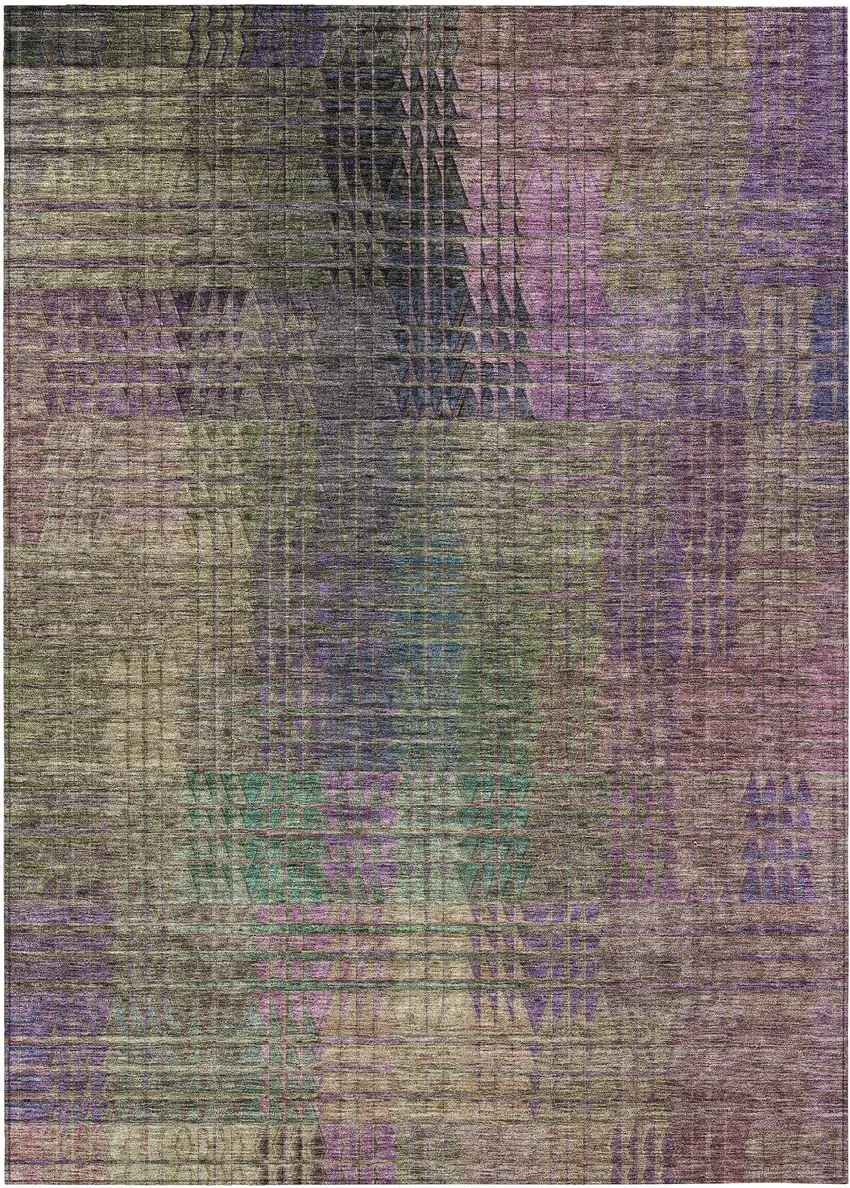 Plum Olive Green And Lavender Abstract Washable Indoor Outdoor Area Rug Photo 2